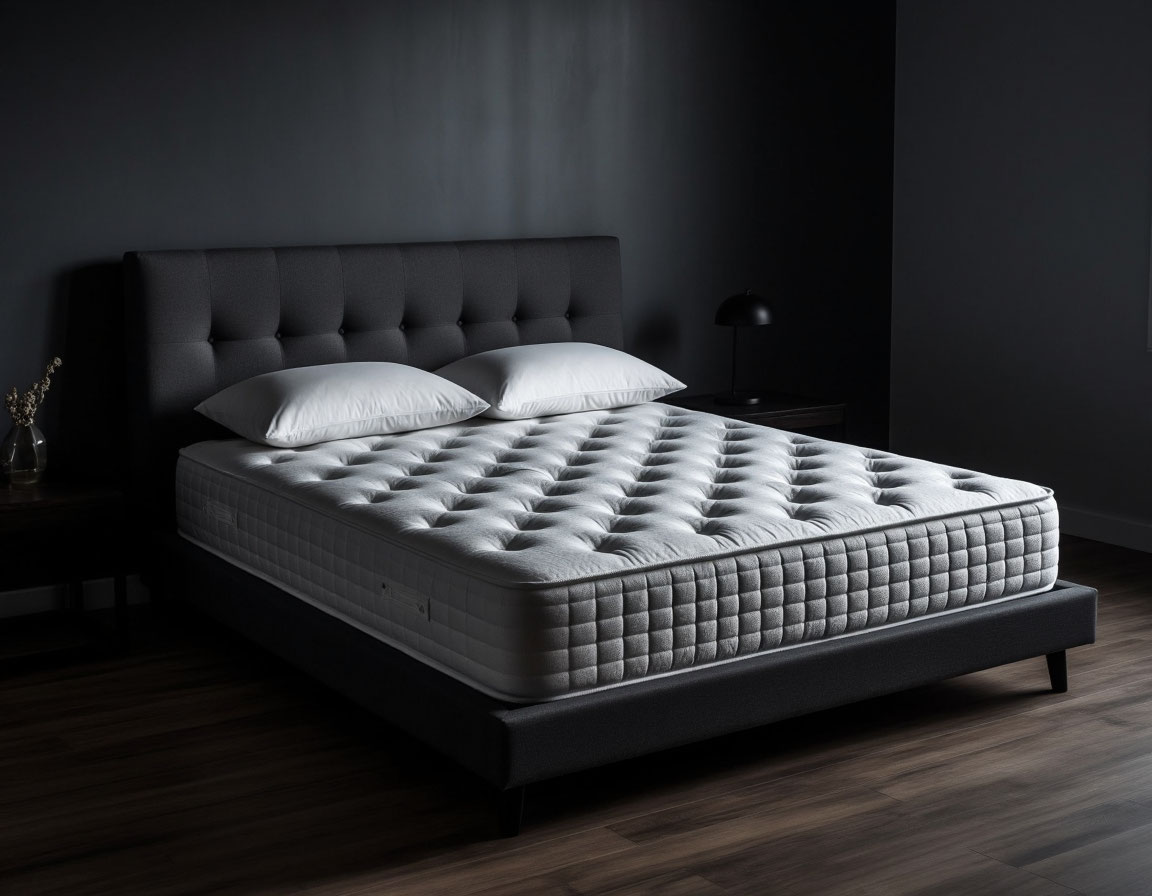 кровать в темной спальне